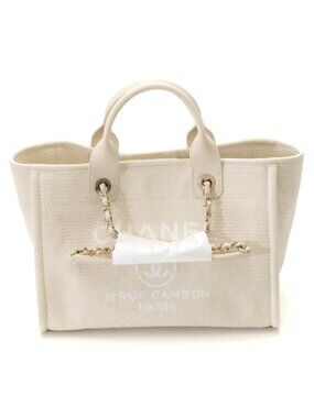 Chanel Deauville Small Shopping Bag White Handbag Canvas